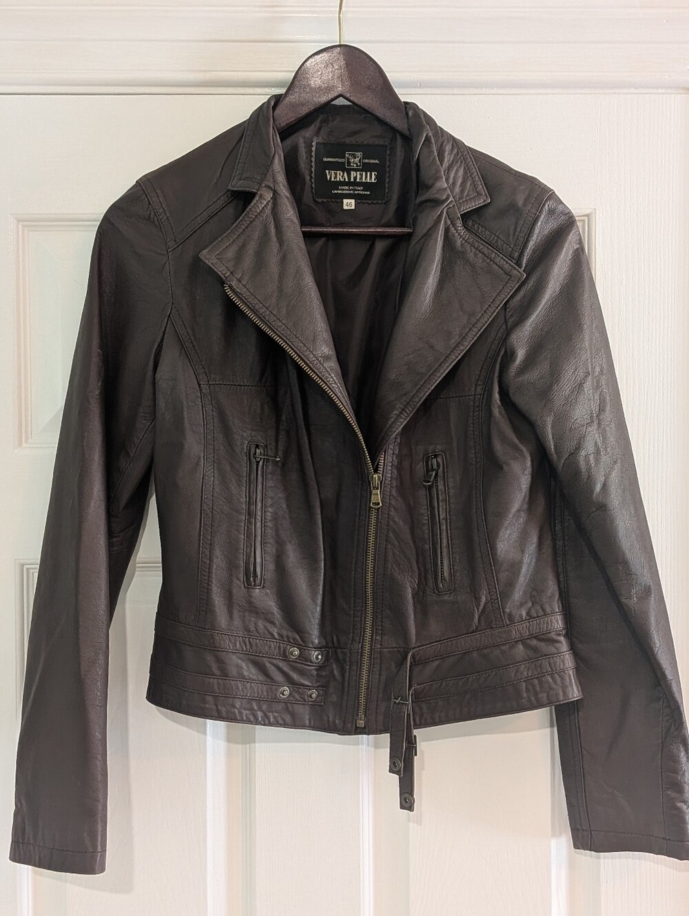 Real Italian Leather Jacket Florence Italy Vera Pelle Moto Zipper Brown ($697)